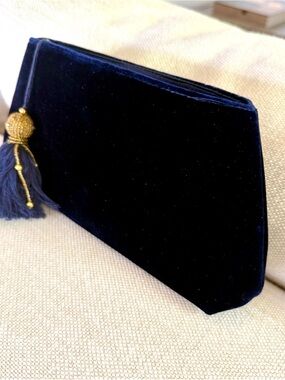 Shiraleah Navy Velvet Clutch with Gold Tassel